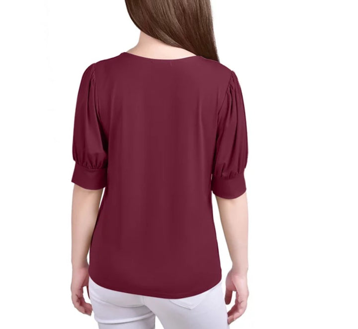NY Collection Women's Short Balloon Sleeve Top Rhododendron Size XL