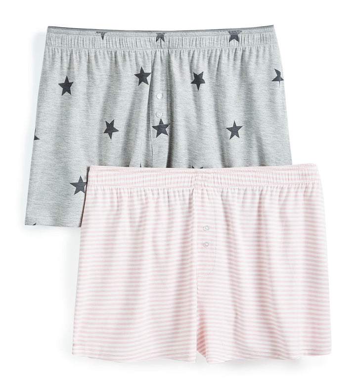 Jenni Women's 2-Pk. Core Boxer Shorts Gry Spaced Star Size XS