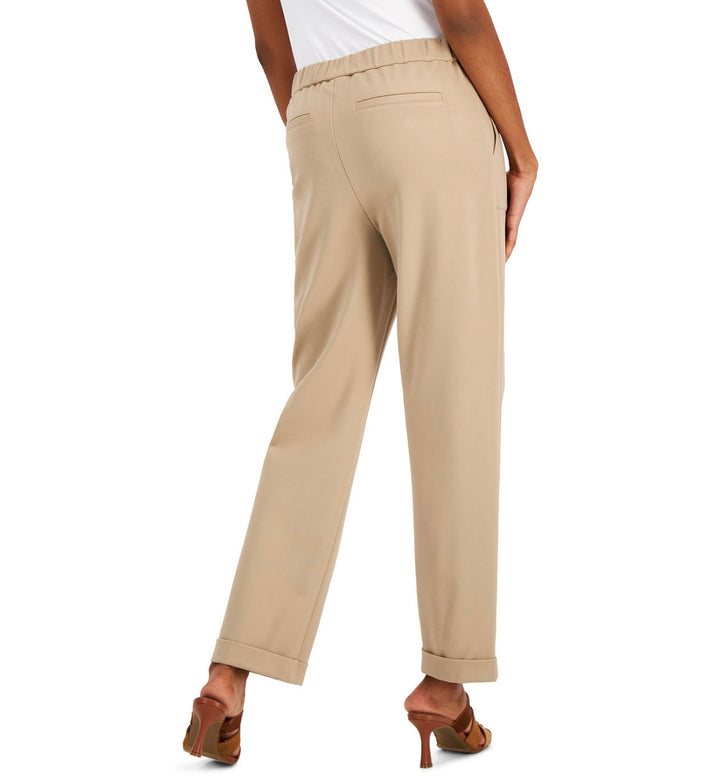 Alfani Women's Elastic Waistband Cuffed Straight-Leg Pants Fresh Almond Size M