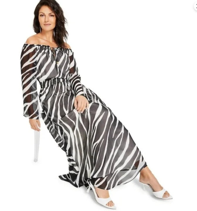INC International Concepts Women's Off-The-Shoulder Maxi Dress Ellie Zebra