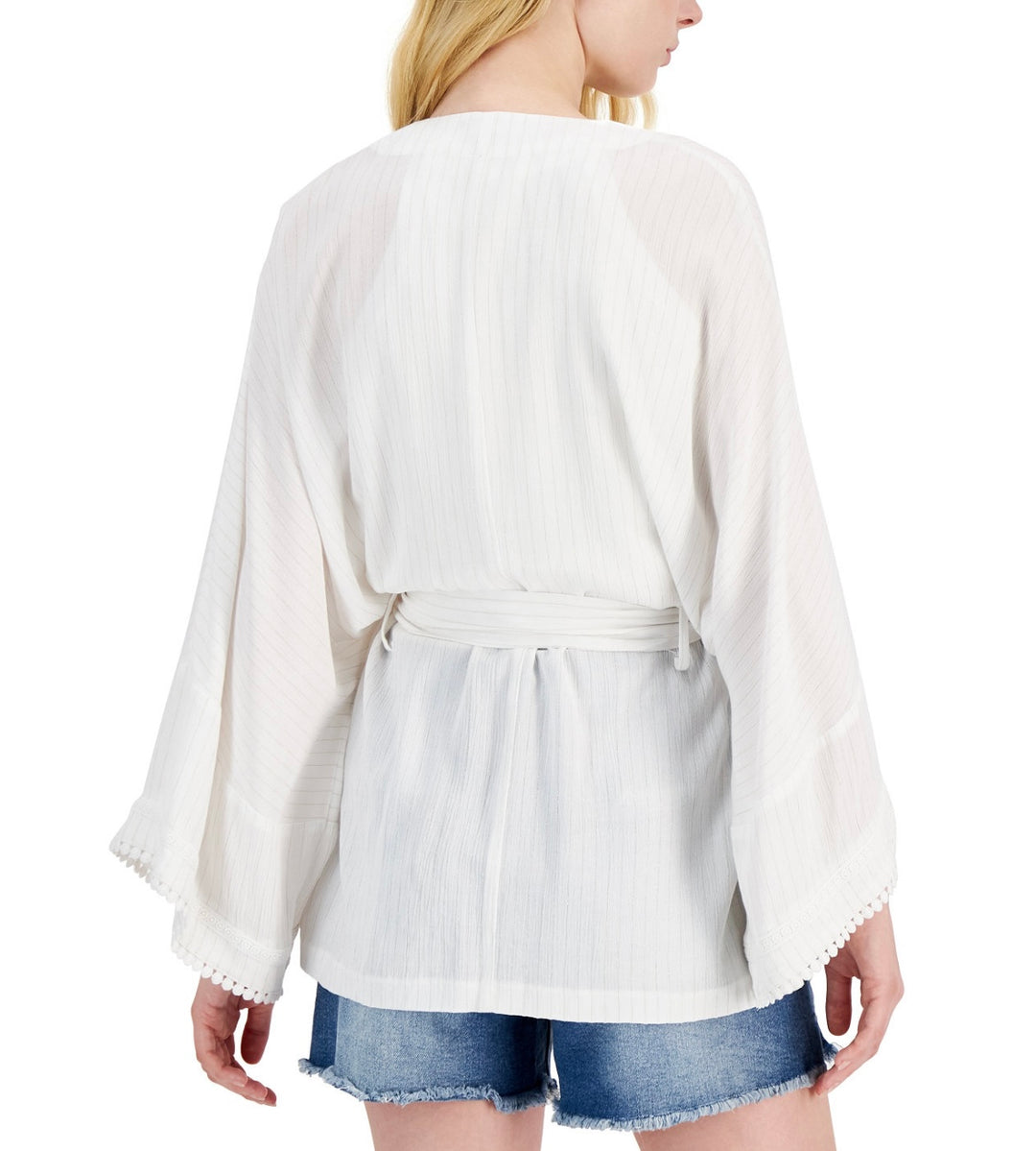INC International Concepts Women's Metallic Crinkle Gauze Tie Waist Top