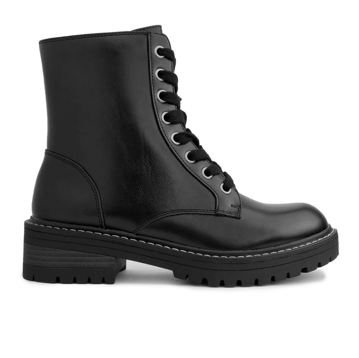 Sugar Women's Kaedy Faux Leather Lugged Sole Combat & Lace-up Boots Black Size 9