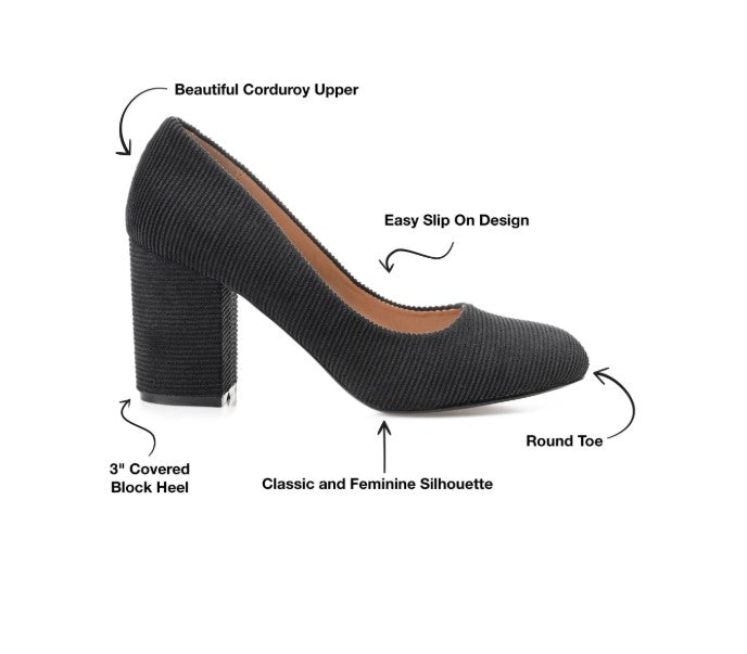 Journee Collection Women's Fai Corduroy Heels Pumps Black Size 6.5