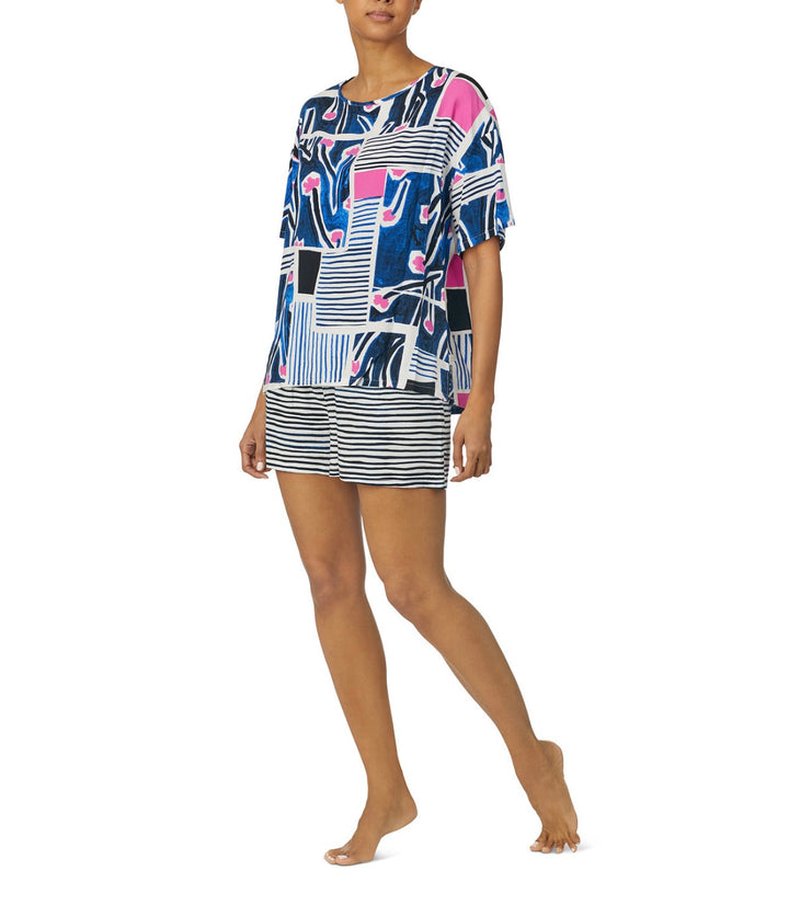 Refinery 29 Women's Woven Printed Shorts Sleep Pajama Set White/Blue Size S