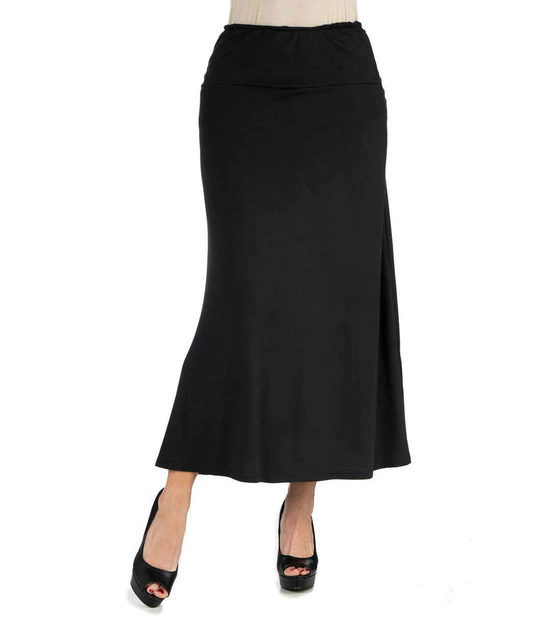 24Seven Comfort Apparel Women's Elastic Waist Maxi Skirt Black Size L