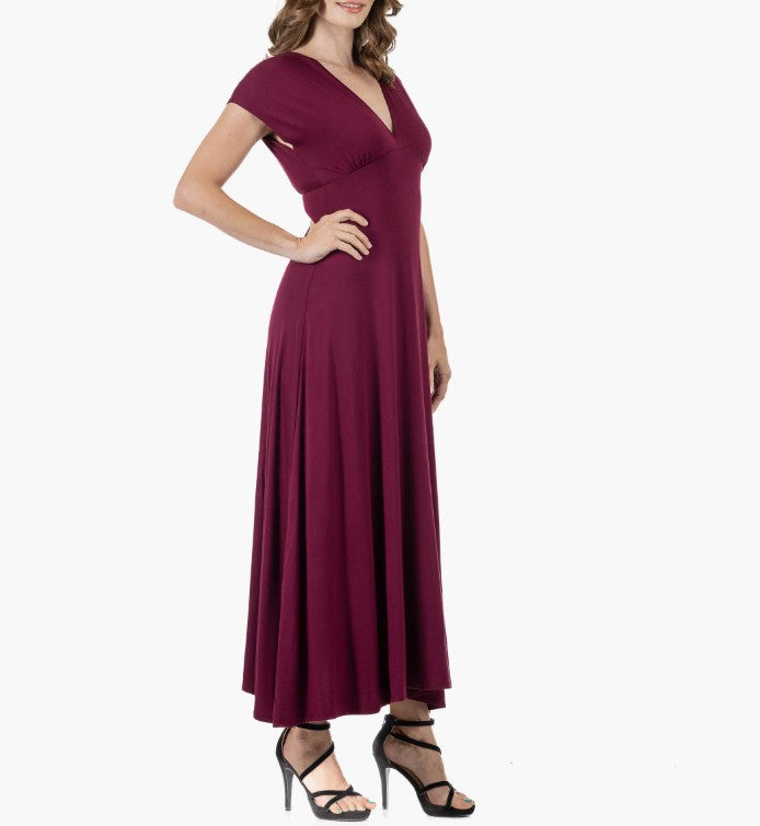 24Seven Comfort Apparel Women's V-Neck Sleeveless Maxi Dress Red Wine Size S