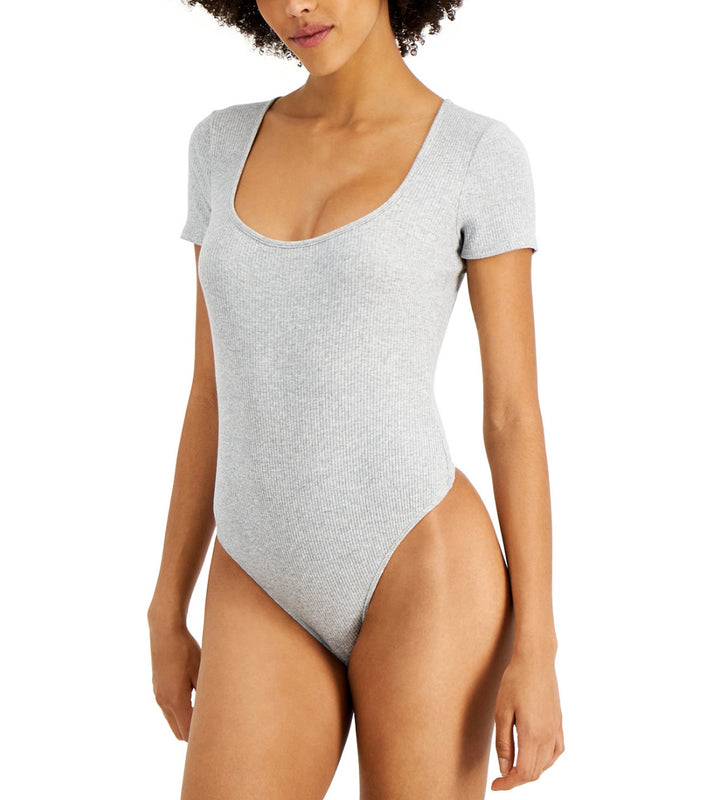 Jenni Women's Square Neck Ribbed Bodysuit Grey Heather Size L