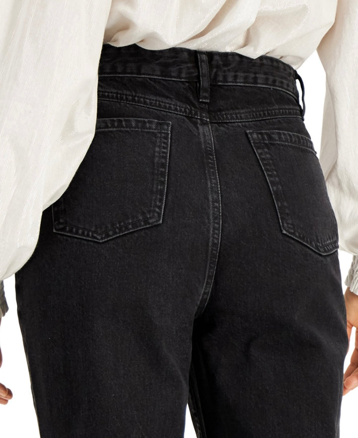 INC International Concepts Women's High Rise Button-Fly Mom Jeans Black