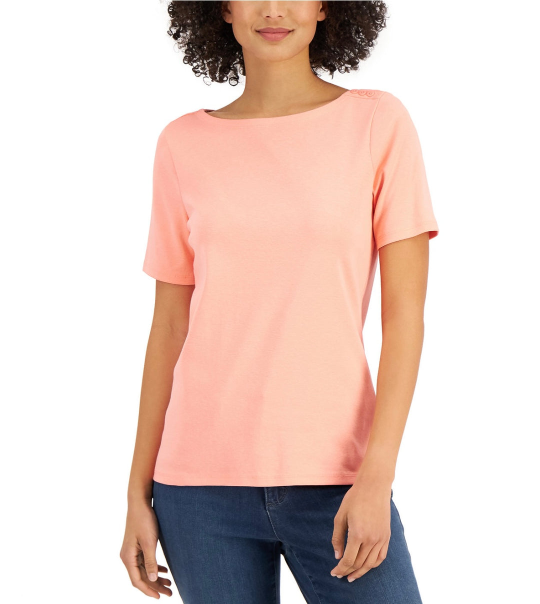 Charter Club Women's Cotton Boat-Neck Top Sandy Pink