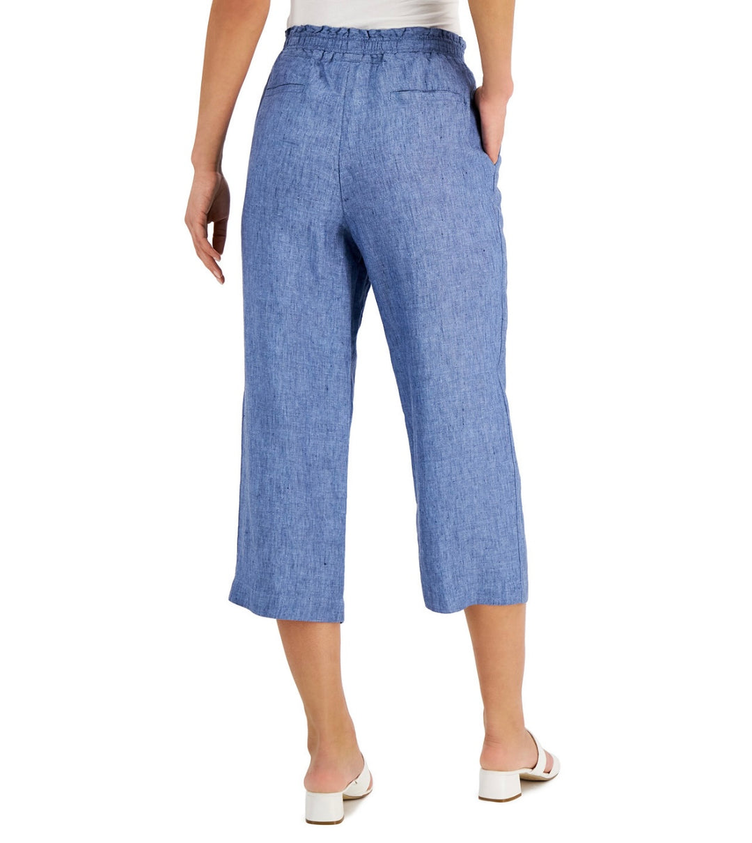 Charter Club Women's Linen Cropped Pull-On Pants Blue Ocean Size XXL