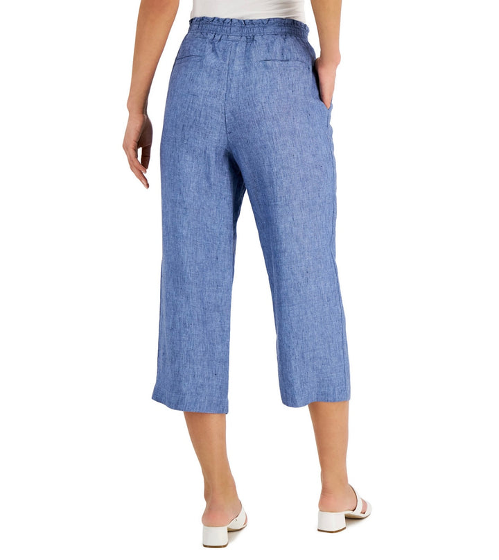 Charter Club Women's Linen Cropped Pull-On Pants Blue Ocean Size XXL