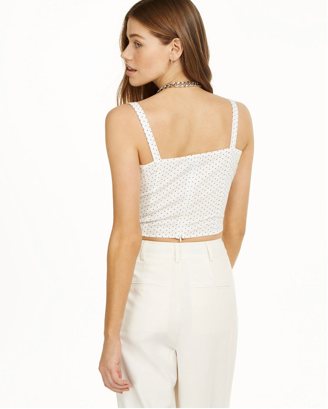 Danielle Bernstein Women's Sleeveless Crop Top White Polka Dot