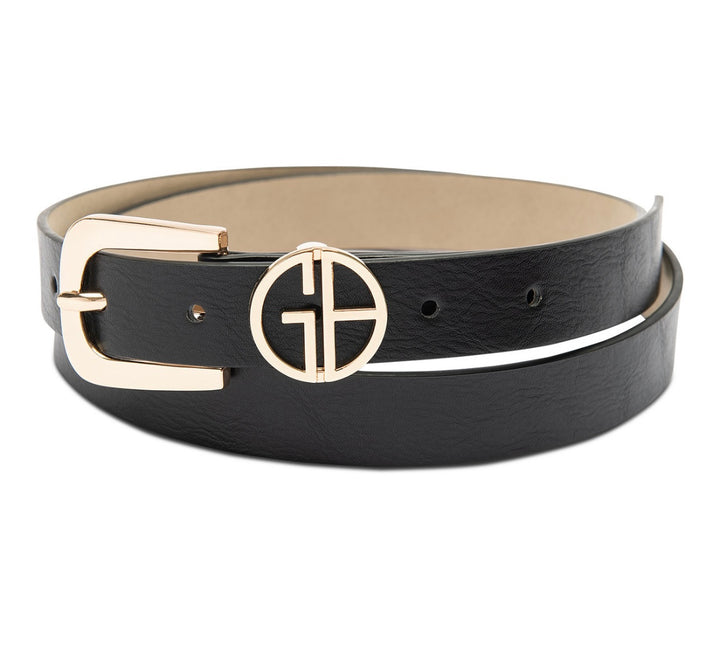 Giani Bernini Women's Single Prong Puckle Logo Keeper Belt Navy Black