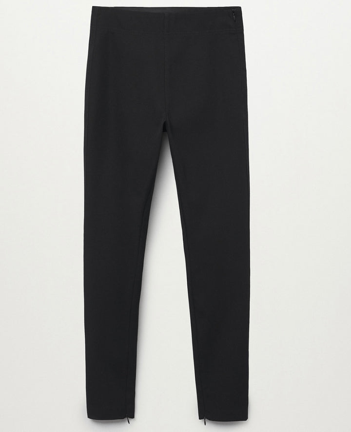 Mango Women's Elastic Waist Stretch Zipper Leggings Black Size XXS