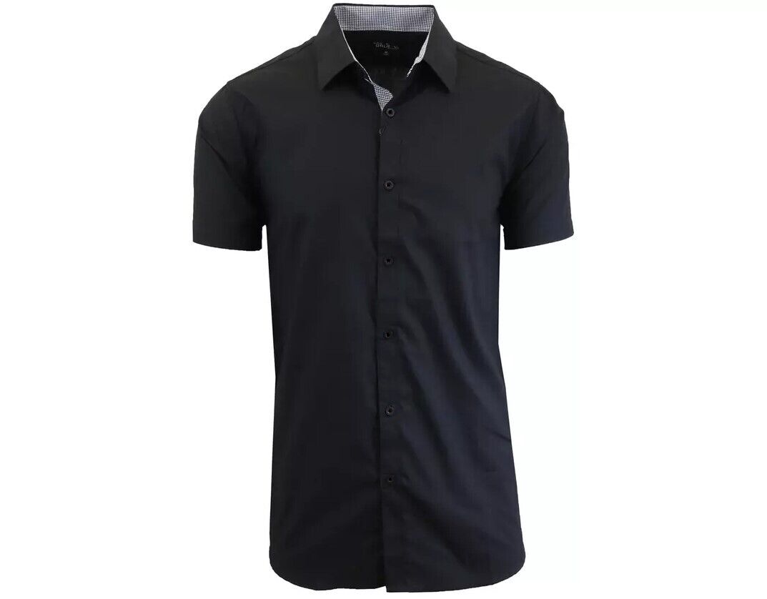Men's Short Sleeve Collared Button-Up Shirt Slim Fit