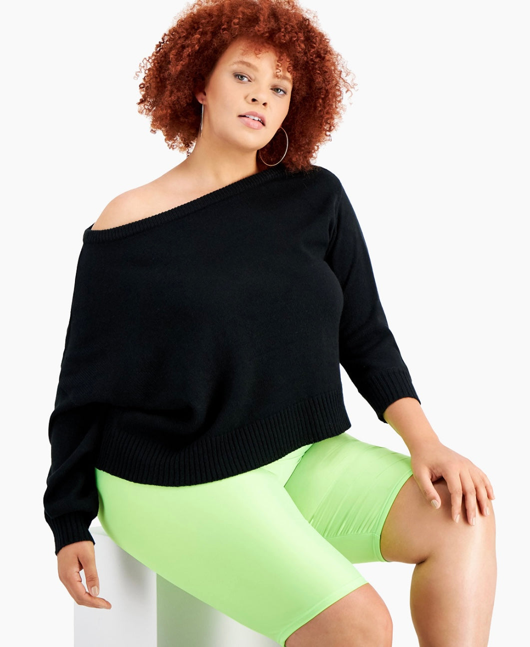 Bar III Women's One-Shoulder Sweater Deep Black Plus Size 4X