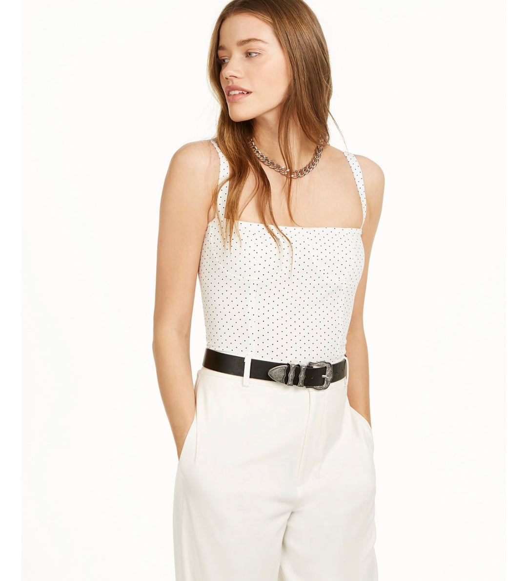 Danielle Bernstein Women's Sleeveless Crop Top White Polka Dot