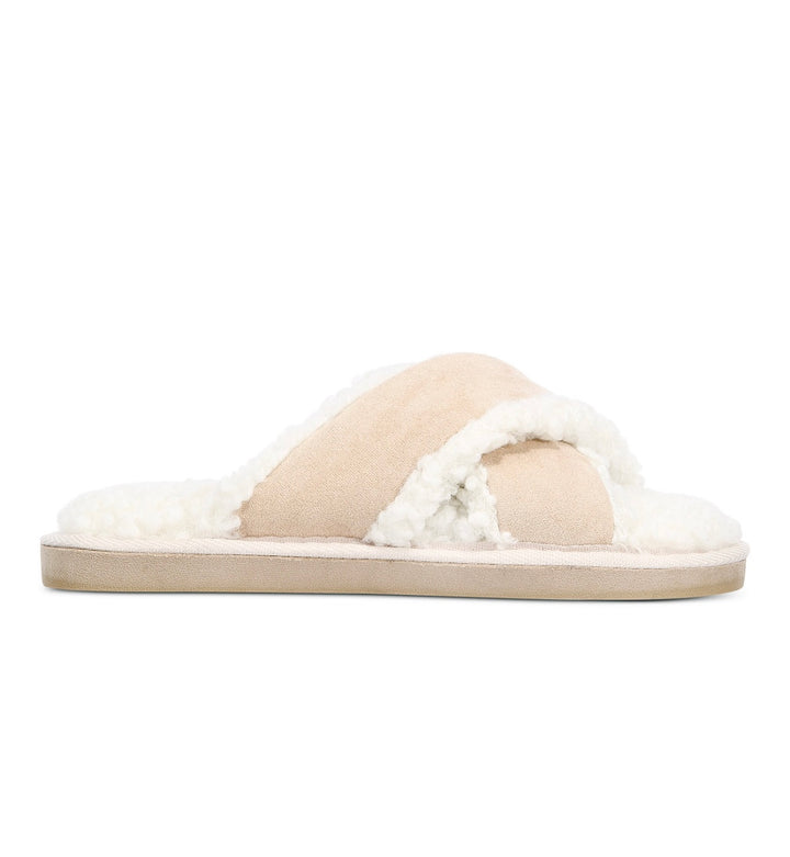 Alfani Women's Crossband Faux Suede & Sherpa Slipper Toffee Latte