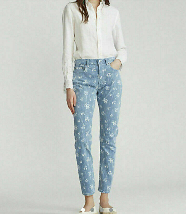 Polo Ralph Lauren Women's The Callen High Rise Slim Blue Floral Print