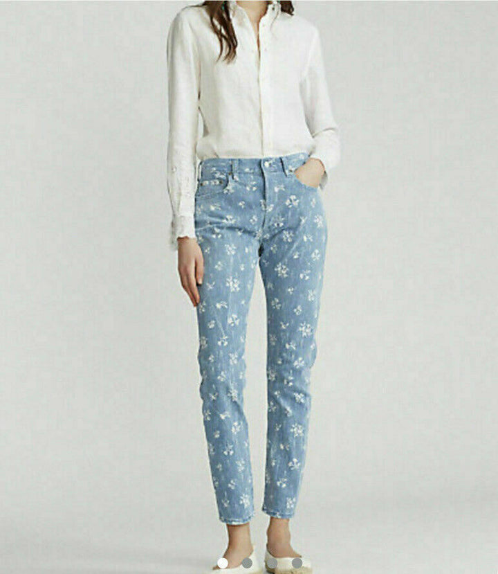 Polo Ralph Lauren Women's The Callen High Rise Slim Blue Floral Print