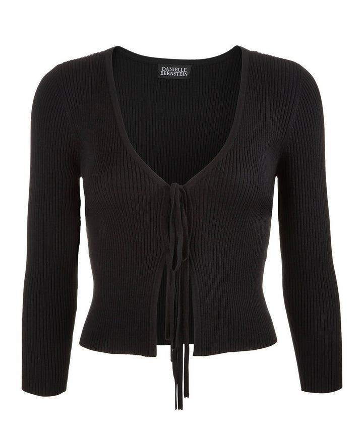 Danielle Bernstein Women's 3/4 Sleeve Open Cardigan Top Black