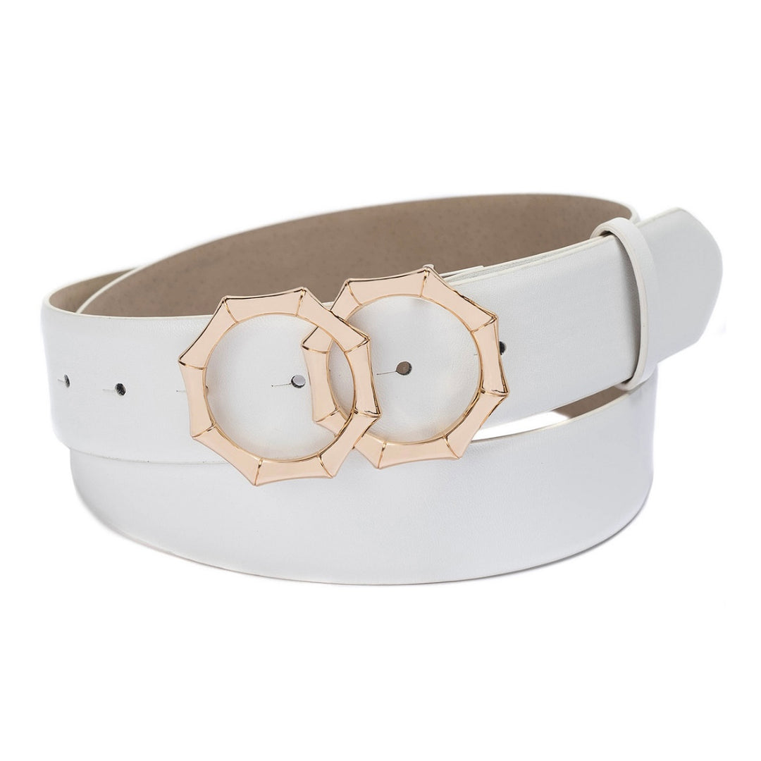 Inc International Concepts Women's Double-Circle Bamboo-Buckle Belt White
