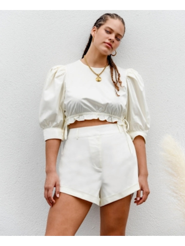 Danielle Bernstein Women's Cuffed High-Cut Boyfriend Shorts Ivory Size 4