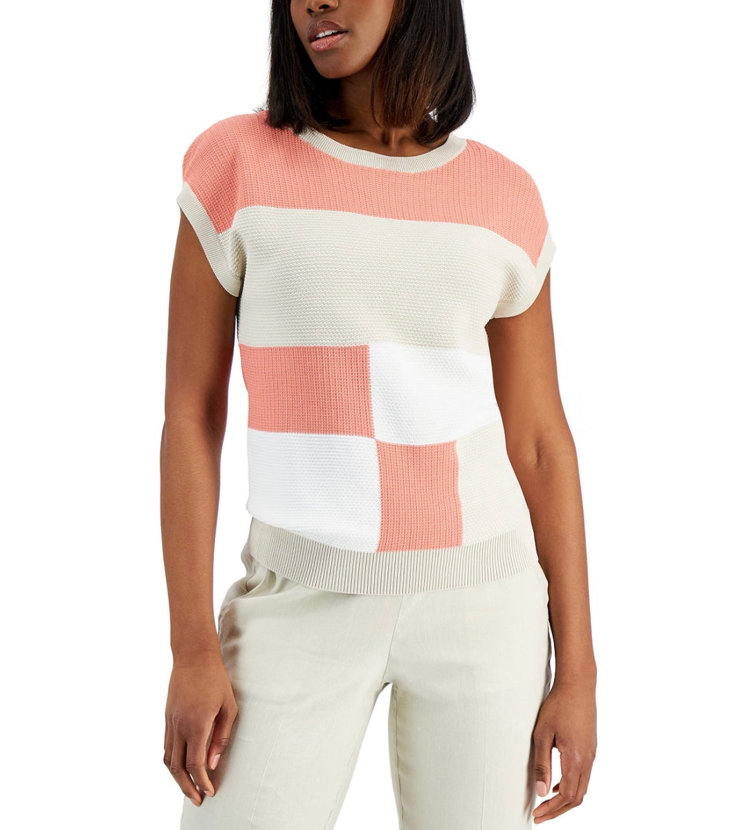 Alfani Women's Mixed-Stitch Color Blocked Sweater