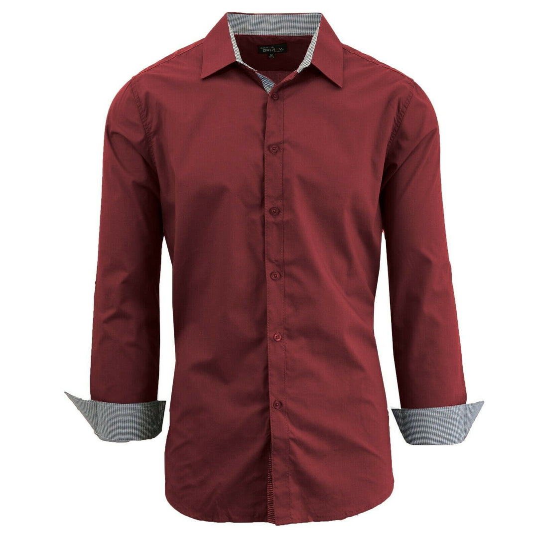Men's Slim Fit Shirt Collared Button-Up Long Sleeve