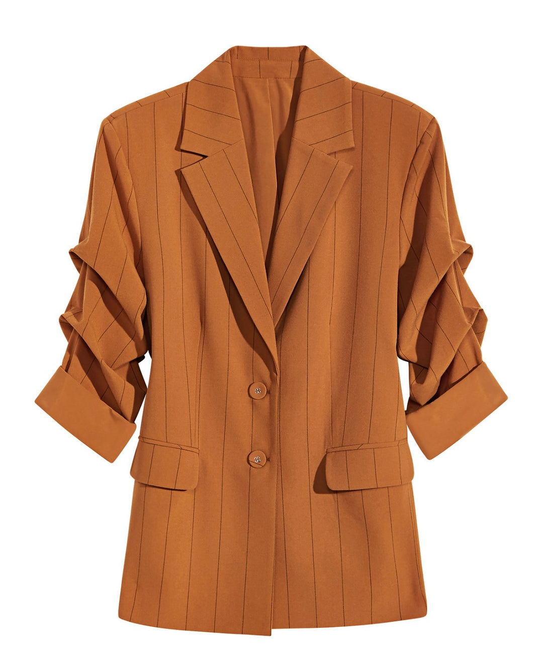 Danielle Bernstein Women's Pinstripe 3/4 Ruched Sleeves Two-Button Blazer