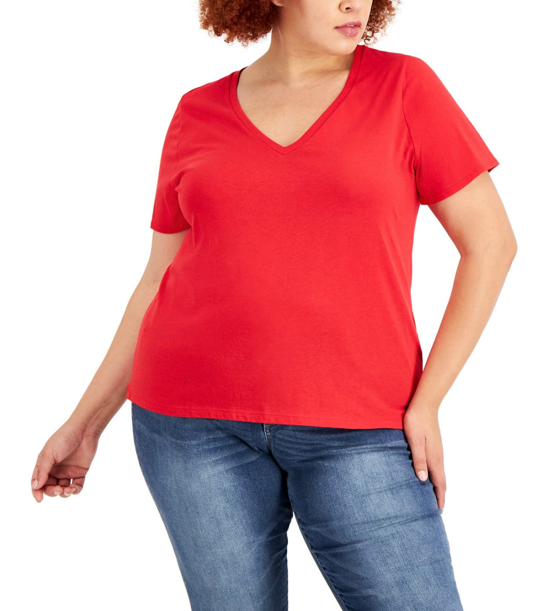 INC International Concepts Women's Short Sleeve Cotton V-Neck Top Plus Size 3X