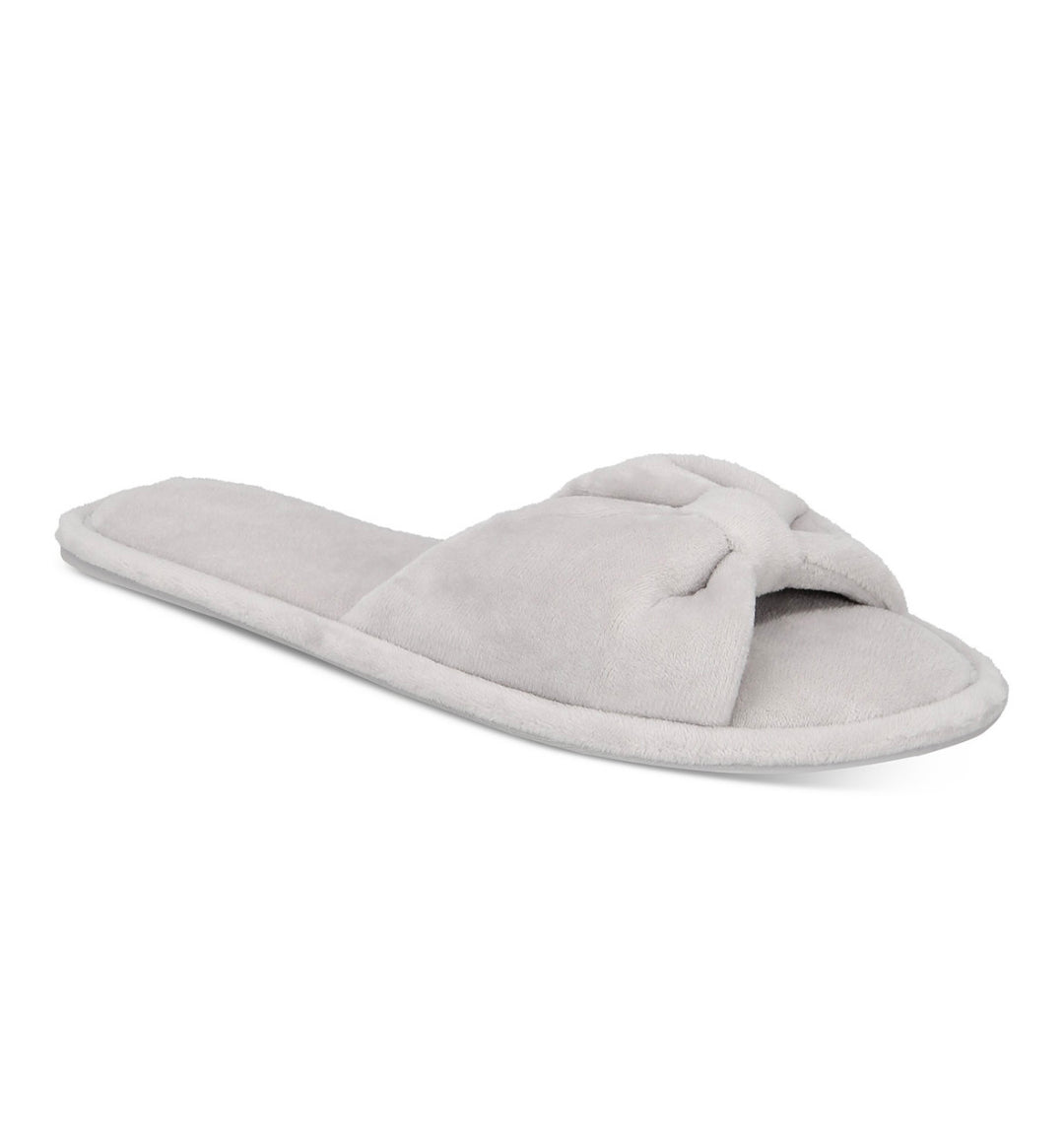 Charter Club Women's Velvet Bow-Top Slide Slippers Dove Grey Heather