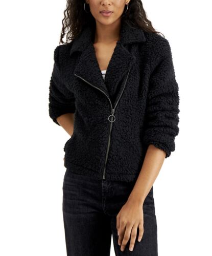 Hippie Rose Juniors' Sherpa Moto Collar Jacket Side Pockets Zipper