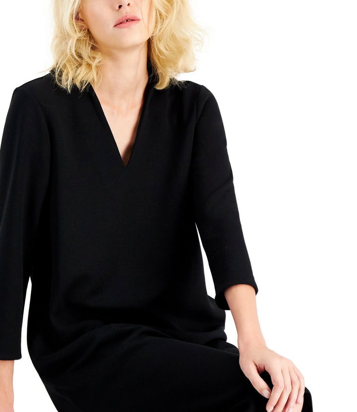 Alfani Women's V-Neck Collared Knee-Length Dress Deep Black Size S