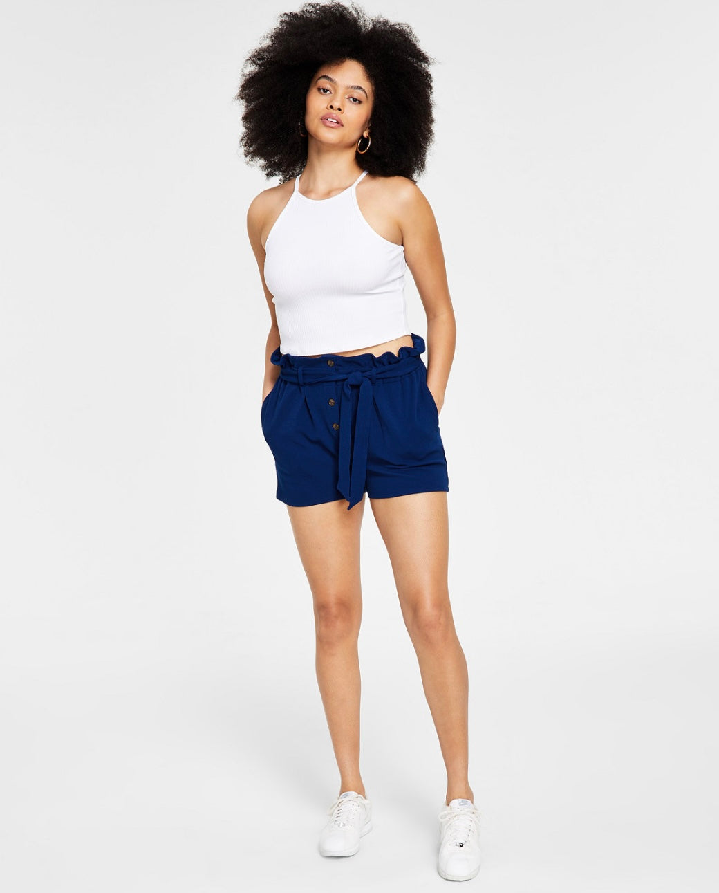 Bar III Women's High-Waist Button-Fly Shorts Blazing Navy Size S