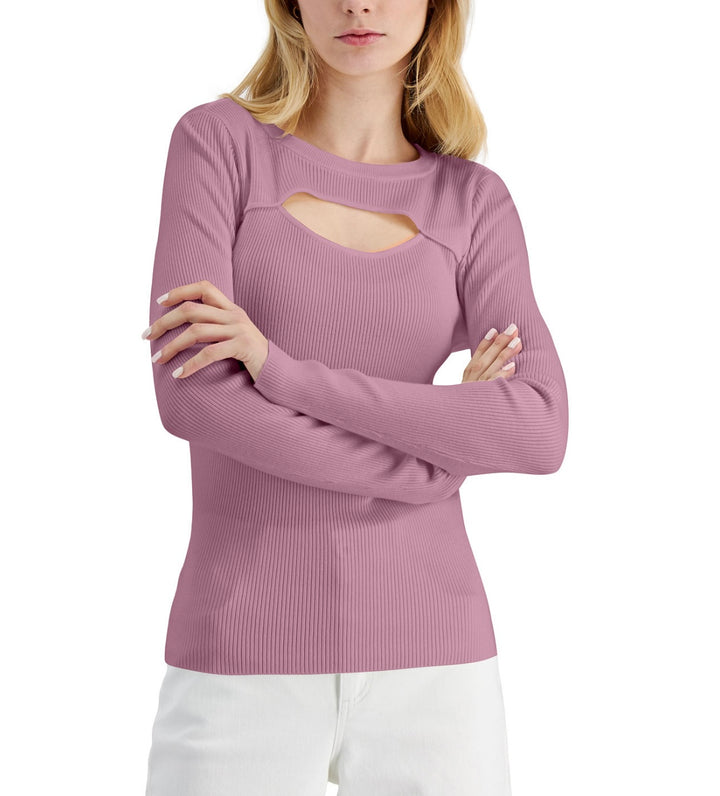 INC International Concepts Women's Ribbed Cutout Crewneck Sweater Size L
