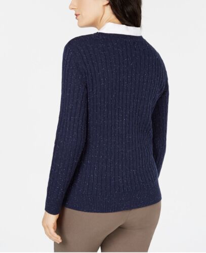 Karen Scott Women's Cable Knit Pullover Sweater Blue Long Sleeve Top Size S