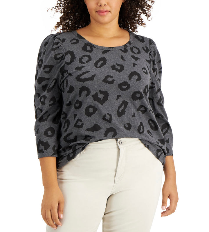 Style & Co. Women's 3/4 Sleeve Crewneck Top Scribbled Anima Plus Size 0X