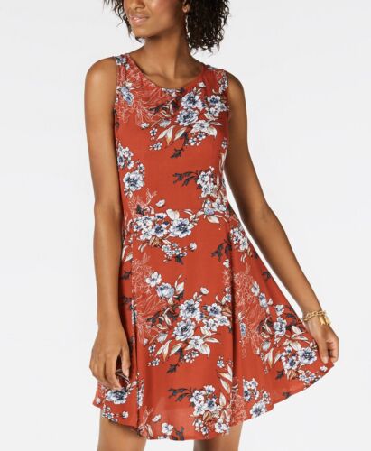 Junior's Shift Dress Floral Print Pleated Sleeveless