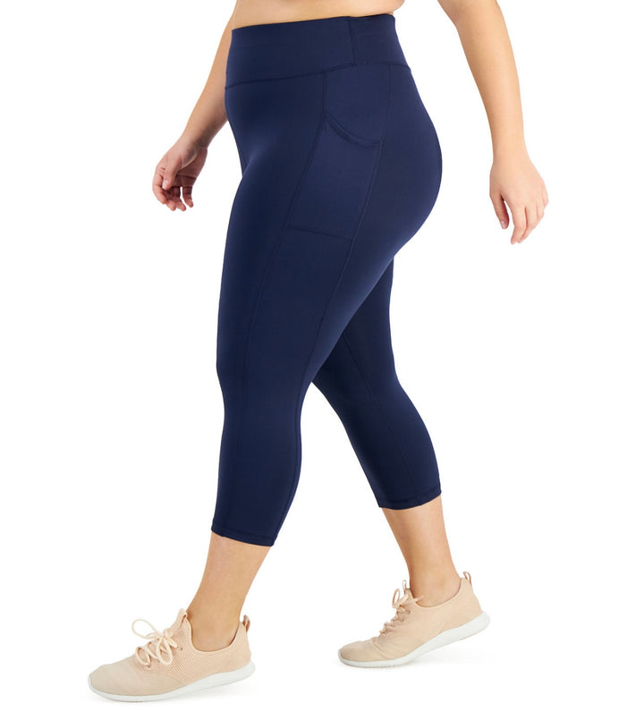 ID Ideology Women's High Rise Pockets Cropped Leggings Indigo Sea Plus Size 1X