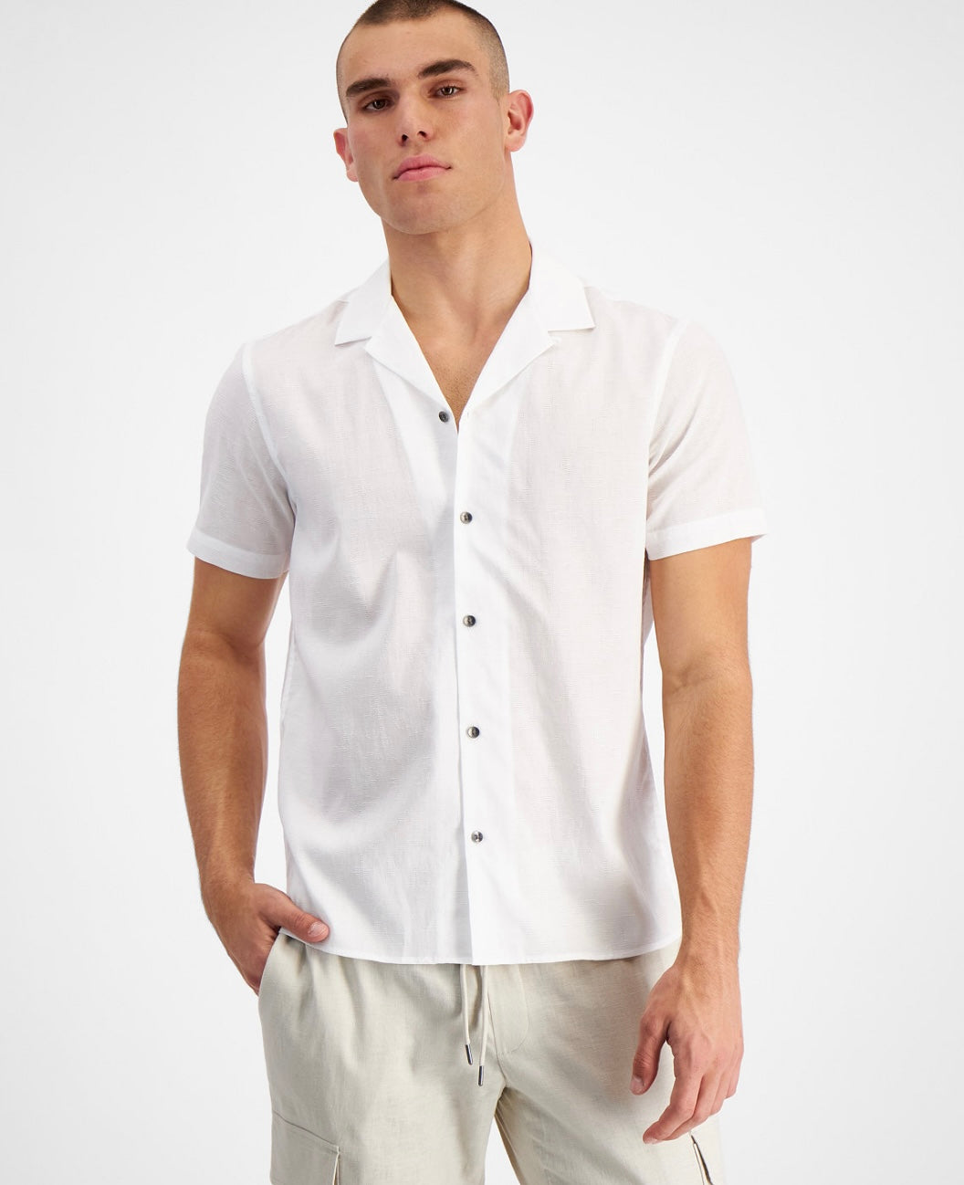 INC International Concepts Men's Regular-Fit Textured Floral Jacquard Camp Shirt