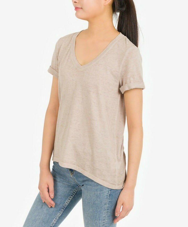 Hippie Rose Juniors' Burnout V-Neck Top Short Sleeve