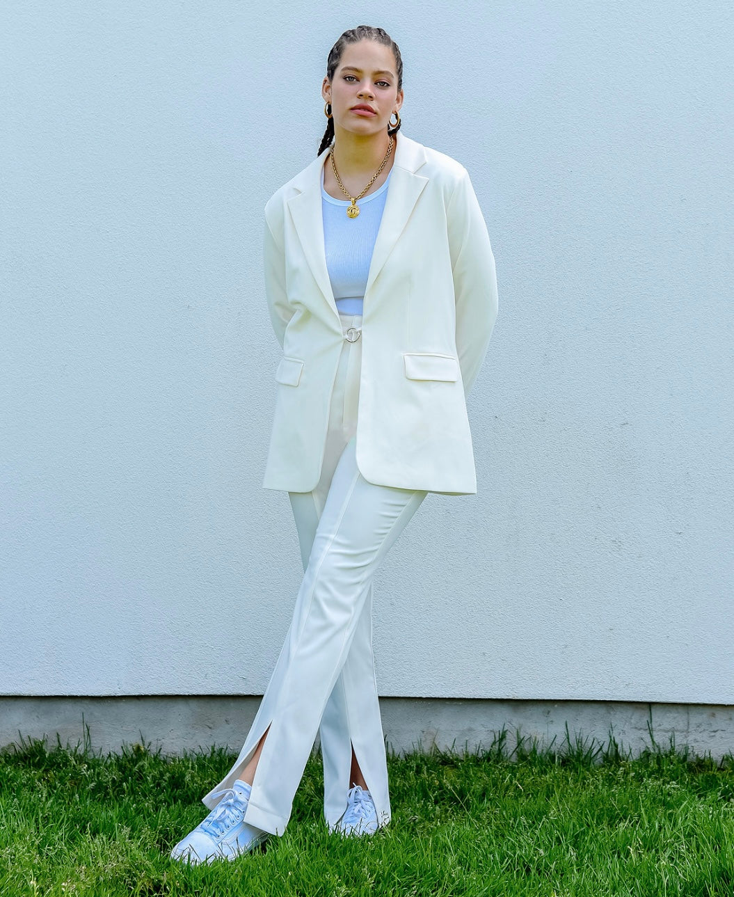 Danielle Bernstein Women's Split Ring Detail Business Blazer Cloud Size M