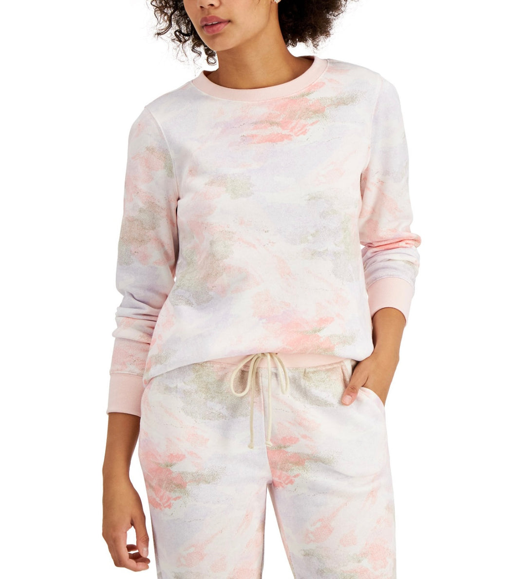Style & Co. Women's Printed Crewneck Sweatshirt Pink Camo Size L