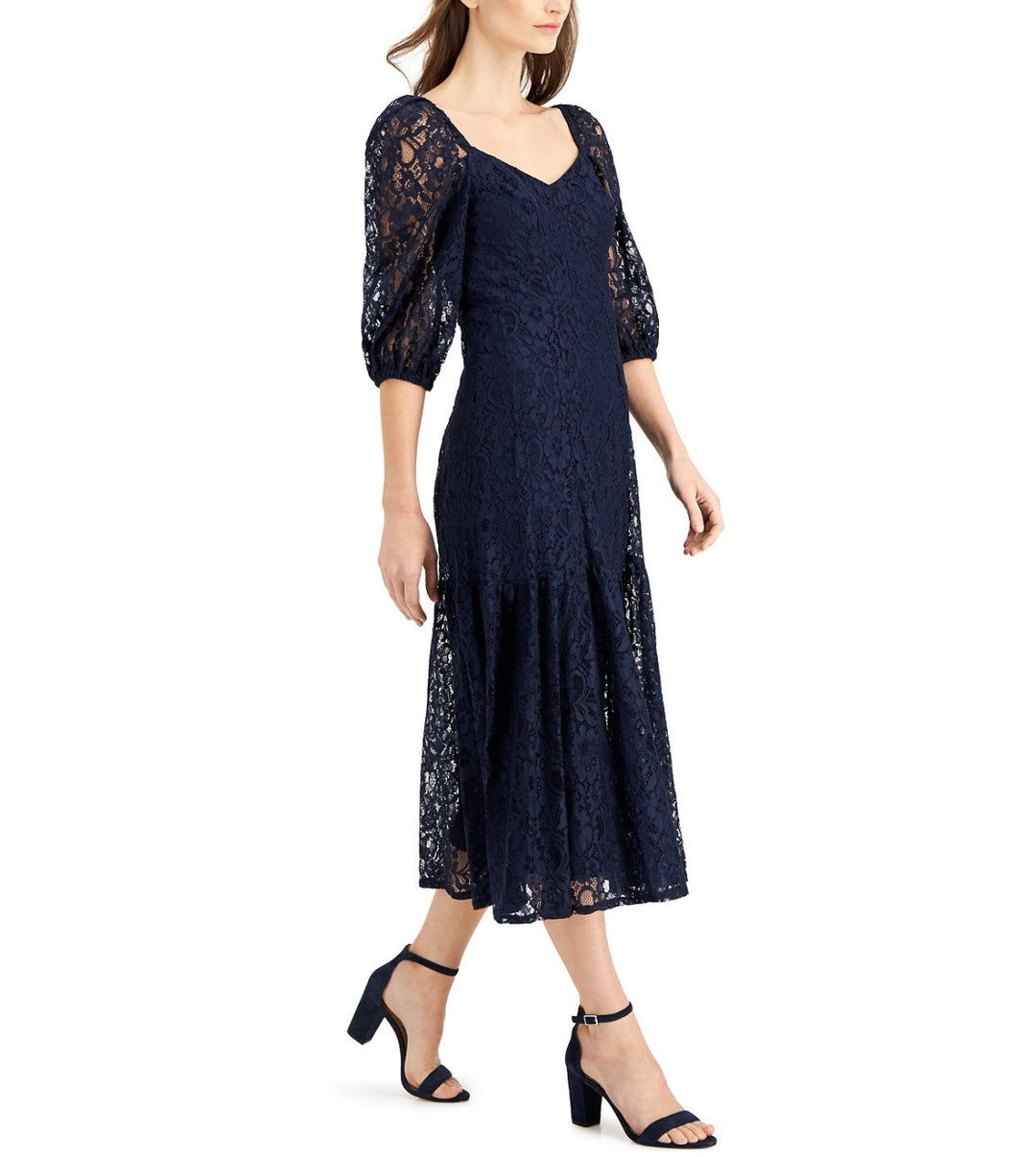 Taylor Women's 3/4 Sleeve V-Neck Lace A-Line Dress