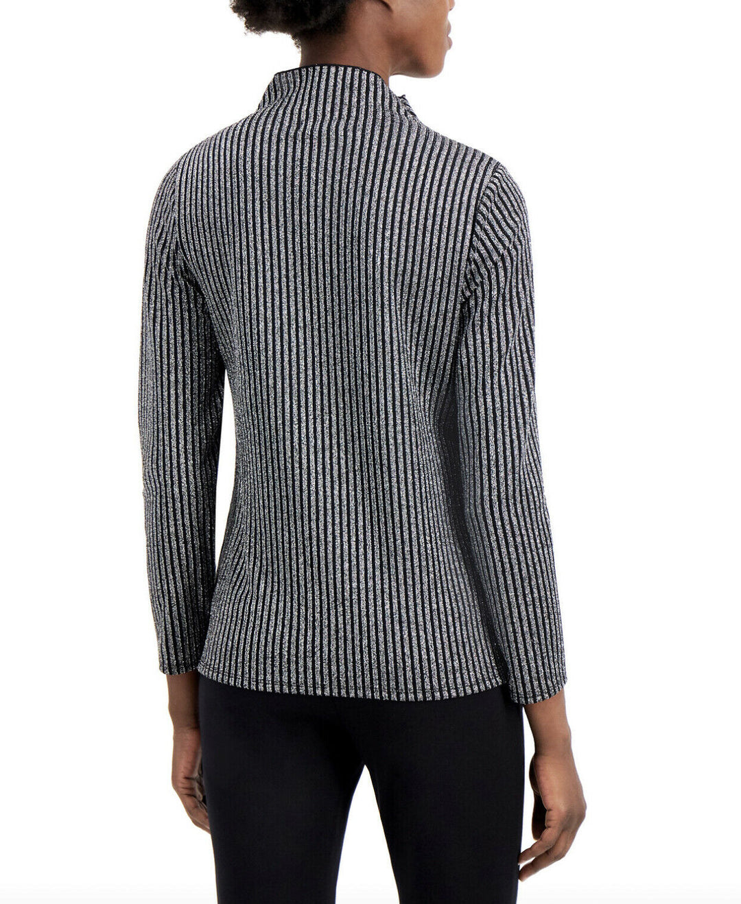Women's Metallic Striped Turtleneck Top