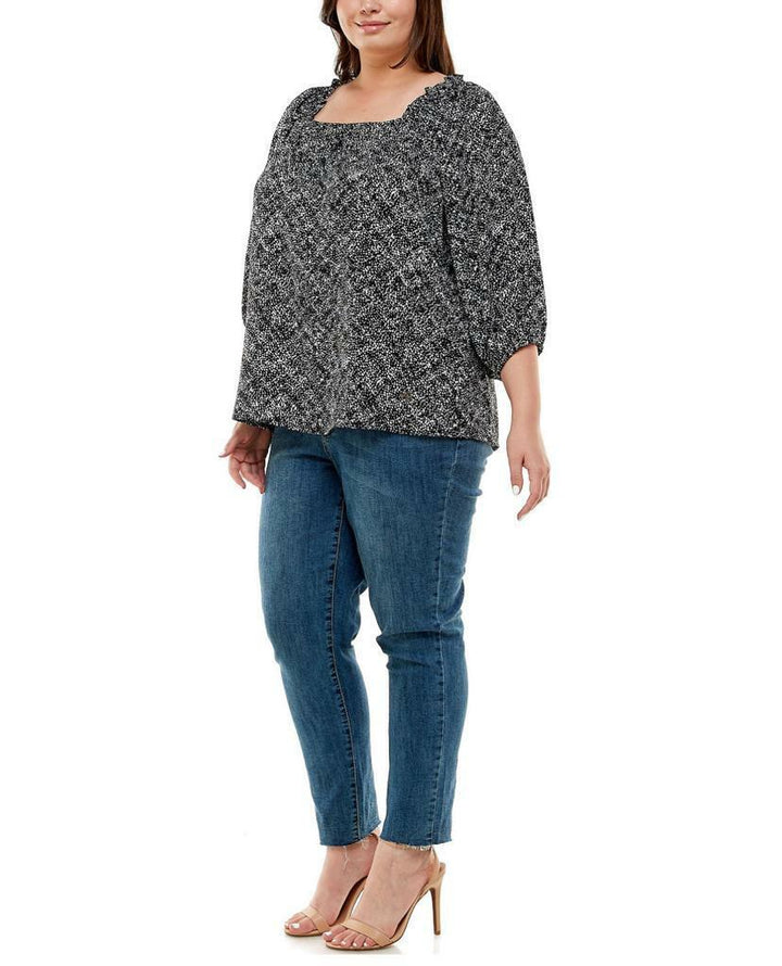 Women's Plus Size 3/4 Sleeve Blouse with Smocked Shoulder