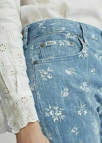 Polo Ralph Lauren Women's The Callen High Rise Slim Blue Floral Print