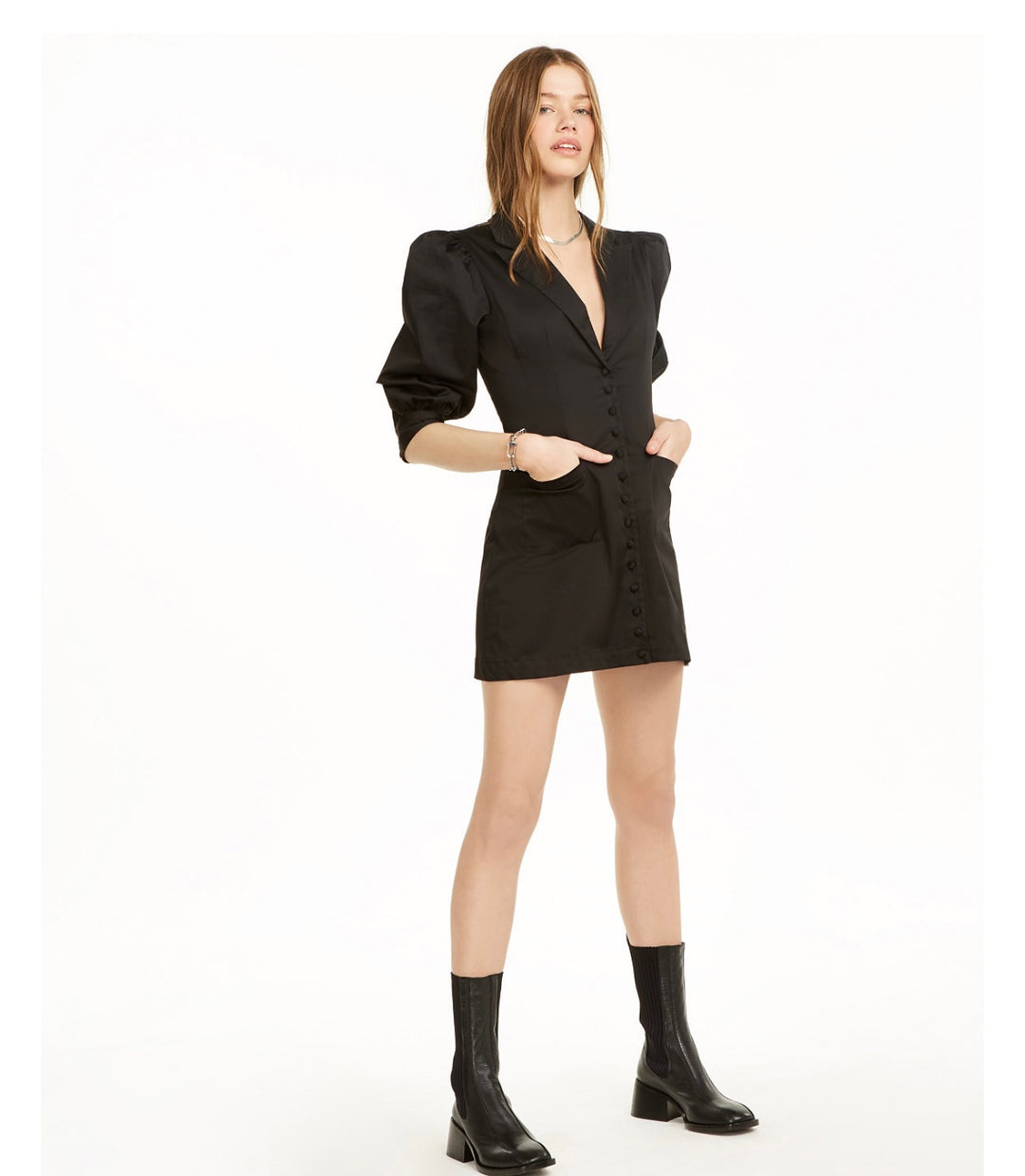 Danielle Bernstein Women's Puff Short Sleeve Mini Dress Black