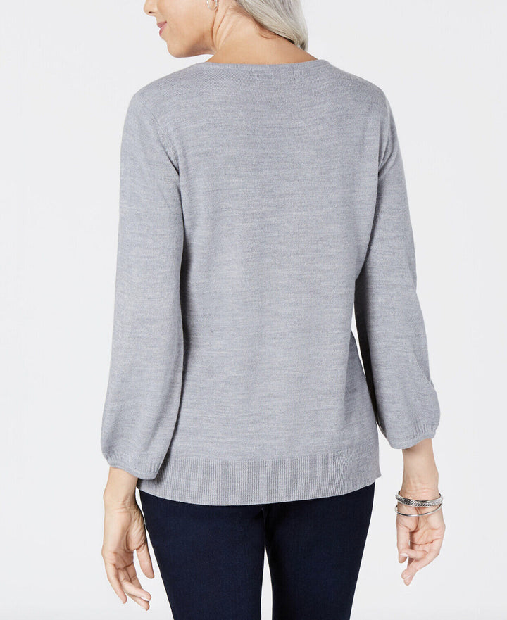 Women's Ribbed Trim V-Neck Pullover Sweater